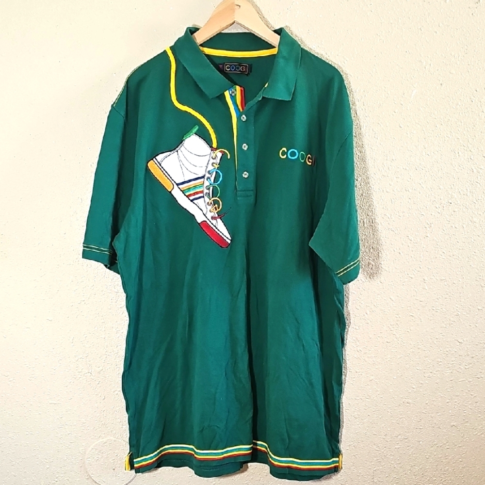 Coogi Green Polo Shirt with Sneaker Design.